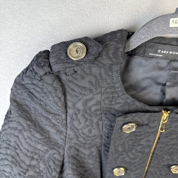 Zara Black Scroll Jacquard Embroidered Pleated Prep Jacket Blazer Womens Size XS - Picture 5 of 13